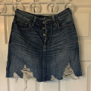 Hollister Dark Blue Distressed Denim Mini Skirt